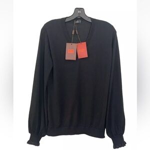 ETRO Milano Black Wool Silk Top Blouse V-Neck Long Bell Sleeve Size 48 NWT $890